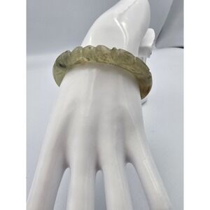 Antique Carved Jadeite Burma Bangle Bracelet Pale Green Celadon Russet Dragon